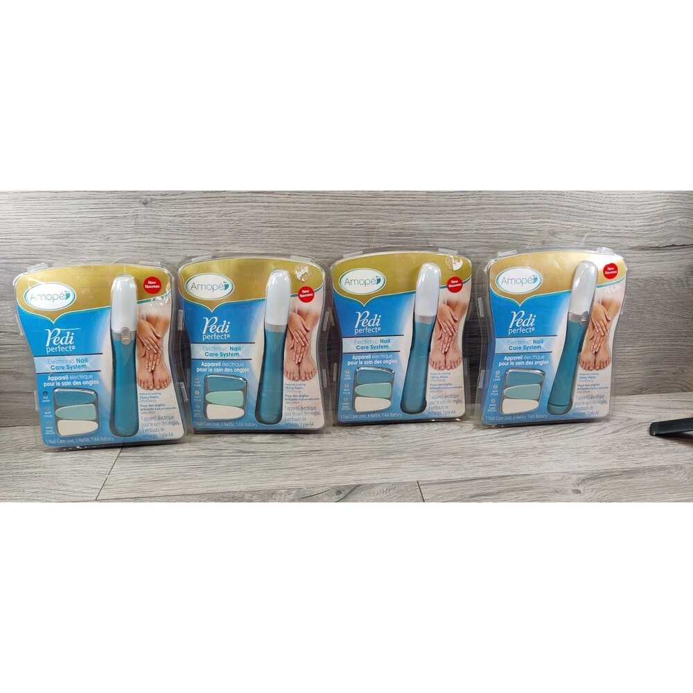 Lot of 4 Amopé Pedi Perfect Electronic Nail Care Systems,  Extra Refills - NEW